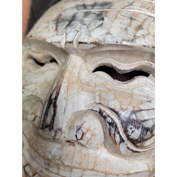 Bali Wood Mask Handmade Carving With Crazy Hair & Big Grin Wall Hanging - Picture 8 of 16